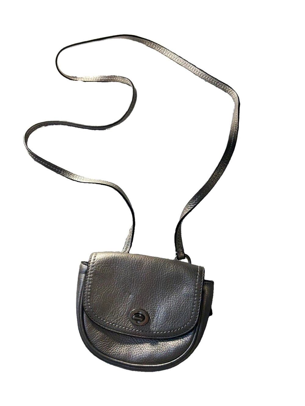 Coach Mini Crossbody Bag Pewter Metallic Turnlock Silver Hardware Lined